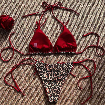 Costume da bagno bikini sexy leopardato da donna con spalline push-up, set bikini a tre pezzi a vita bassa, costumi da bagno estivi da donna senza schienale per la spiaggia PlatiNum