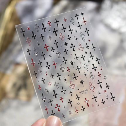 Gold Silver Metal Nail Stickers Dark Retro High-end Cross Nail Art Accessories Sticker Back Blue Nails 3D Decorations Decals DIY