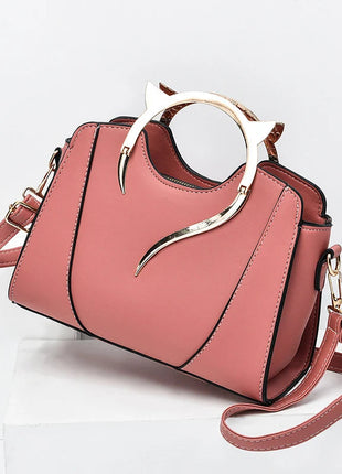 Cat Shaped Handle Women Handbag Trendy And Fashionable, Solid Color, Simple And Casual Crossbody Shoulder Shell Bag PlatiNum