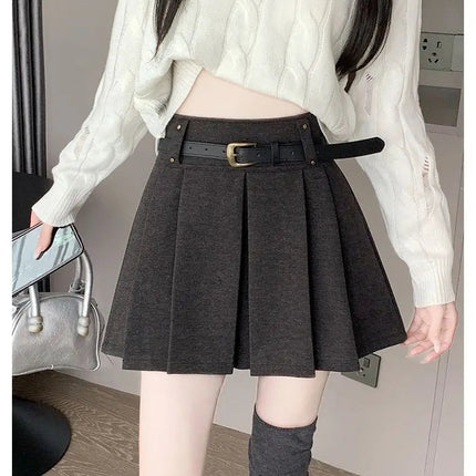 Autumn and Winter 2025 New High-waisted A-line Skirt College Style Sweet Versatile Woolen Pleated Skirt PlatiNum