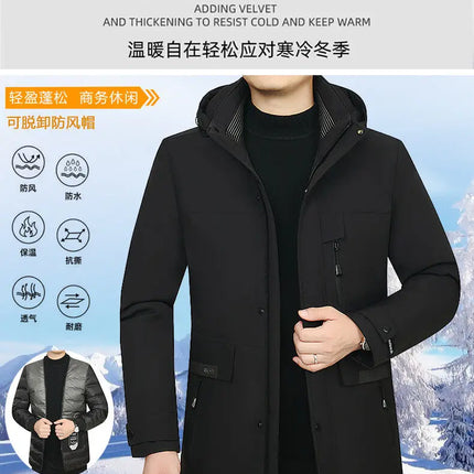 Men's Detachable Liner & Hat Puffer Coats Business Casual Hooded White Duck Down Jackets 2026 Winter Outwear Windproof Top Parka