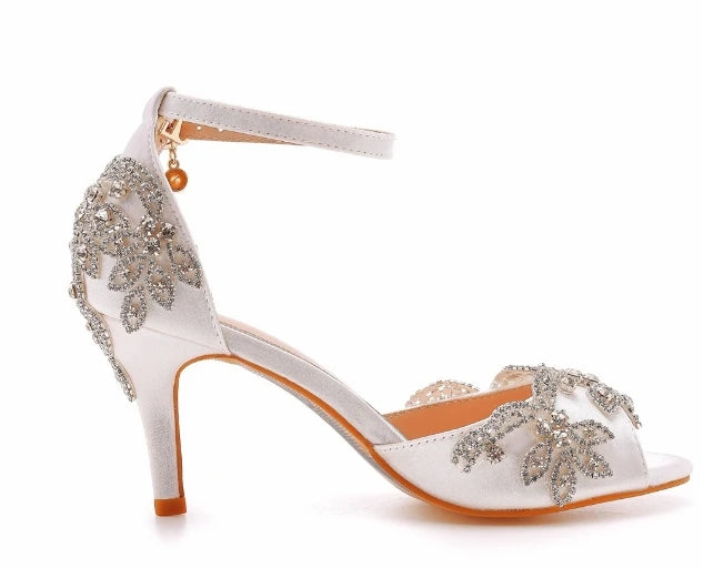 Sandali da donna di qualità femminile strass PU 7CM tacchi sottili cinturino con fibbia scarpe da donna in stile coreano vestito blu cielo maturo