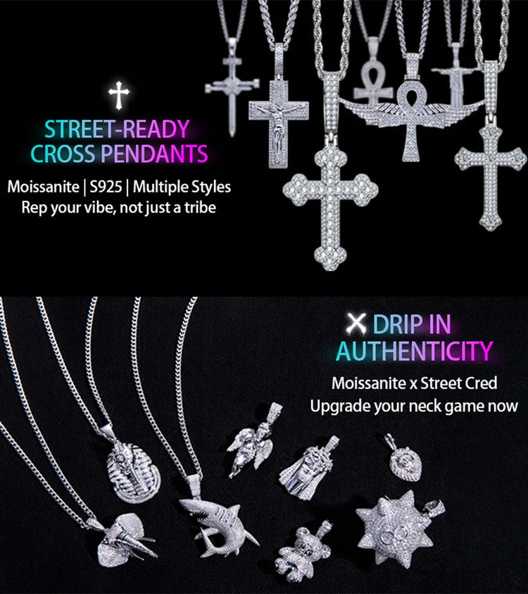 MossanRappr 0.78cttw Moissanite Iced out Croce Orecchini a bottone in argento sterling 925 D Colore Gioielli eleganti e alla moda per uomo platinumshop
