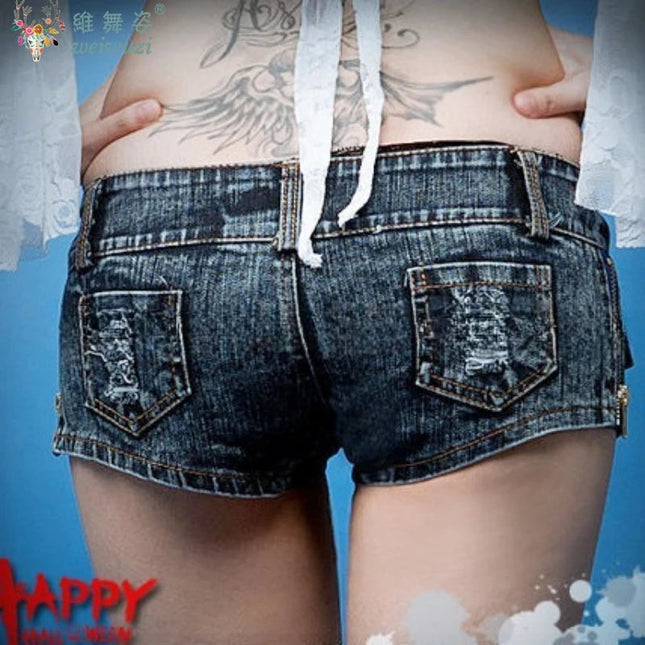 Charming Button Low Waist Denim Shorts Women Clothing Fashion Jeans Super Shorts NightClub DJ Pole Dance DS Party Hot Pants PlatiNum