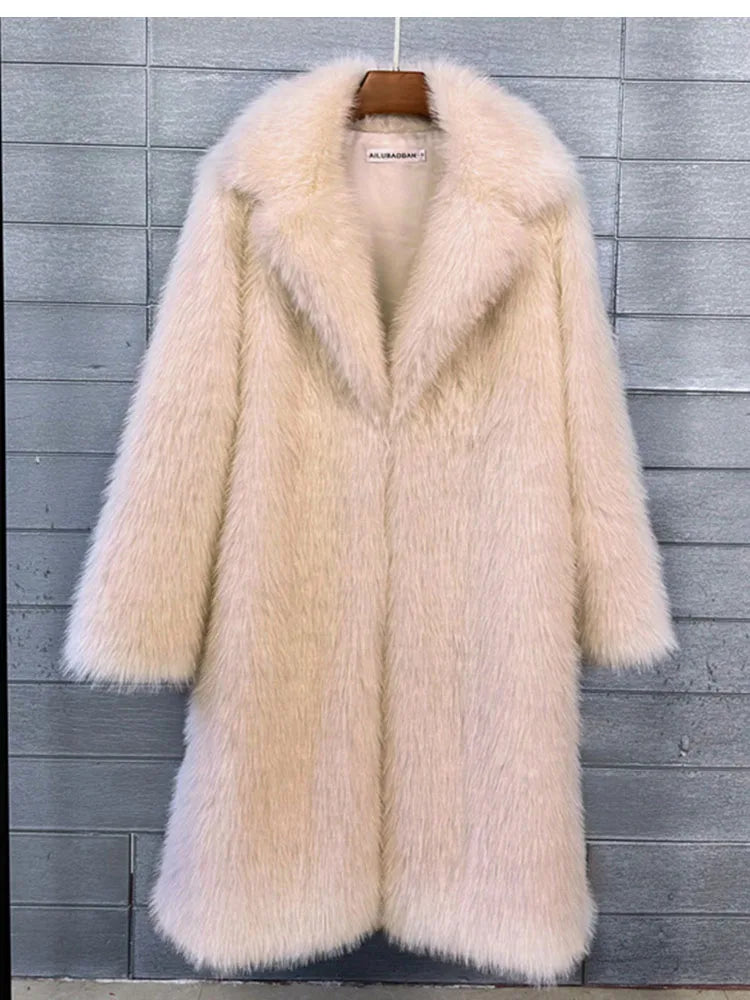 ZADORIN 100cm Long Fluffy White Black Faux Fur Coat Woman Clothing Winter Lapel Faux Fur Top Jackets for Women Jacket Outerwears