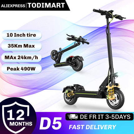 Monopattino elettrico TODIMART D5 D6 D6PRO 48V 18.2Ah 490W Max, velocità 24 km/h, autonomia 40-60 km, sospensioni a molla, connessione APP, monopattino elettrico fuoristrada per adulti