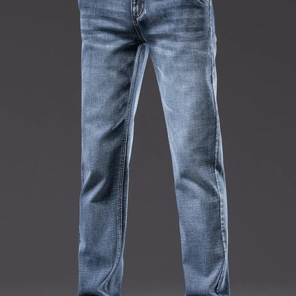 Autumn Men's Business Straight Fit Jeans Vintage Blue Smoke Gray Stretch Trousers Soft Comfortable Fabric Denim Pants Male PlatiNum