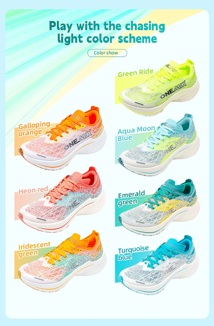 ONEMIX Scarpe da corsa con piastra in carbonio per uomo Assorbimento degli urti Scarpe sportive ultraleggere Rimbalzo Scarpe da ginnastica da maratona per donna all'aperto PlatiNum