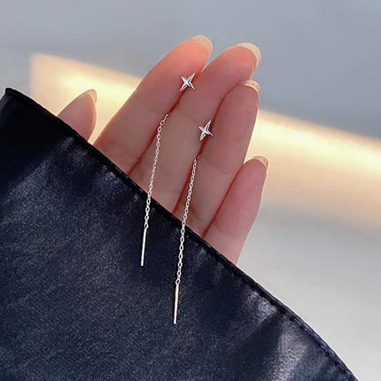 Ventfille 925 Sterling Silver Star Earring for Women Girl Simple Tassels Chain Fashion Office Jewelry Gift Dropshipping PlatiNum