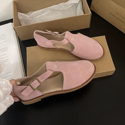 DIMANYU Women's Retro Roman Baotou Sandals, New Summer 2026 Models, Frosted Genuine Leather, Women's Flat Shoes, Perforated Sandals