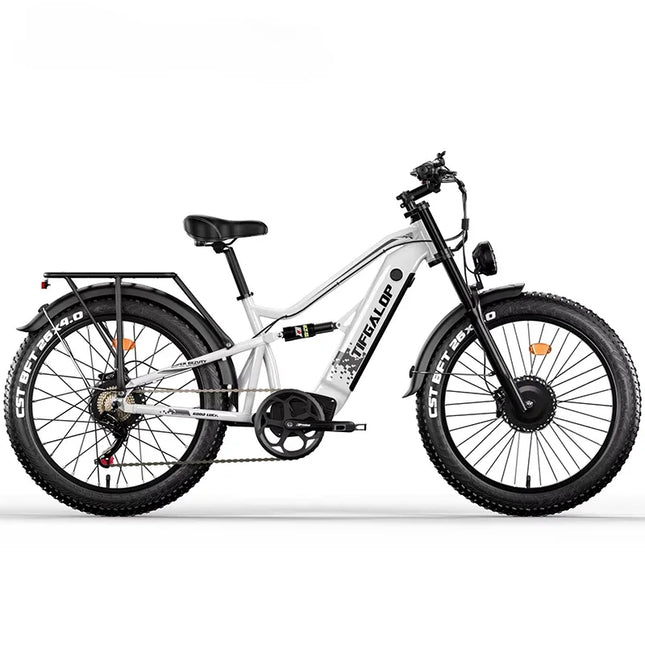 Bicicletta elettrica potente da 3000W, velocità massima di 60km/h, TIFGALOP ES7pro, pneumatici fat da 26 pollici, doppio motore per tutti i terreni, bici elettrica per adulti.