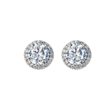 Korean 925 Sterling Silver Cute Round Crystal Stud Earrings for Women S925 Wedding Party Jewelry Gift Aretes De Mujer PlatiNum