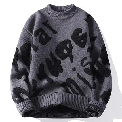 New Trendy Autumn and Winter Jacquard Pattern Pullover Sweater Casual Round Neck Color-Blocking Knit Men's Pullover
