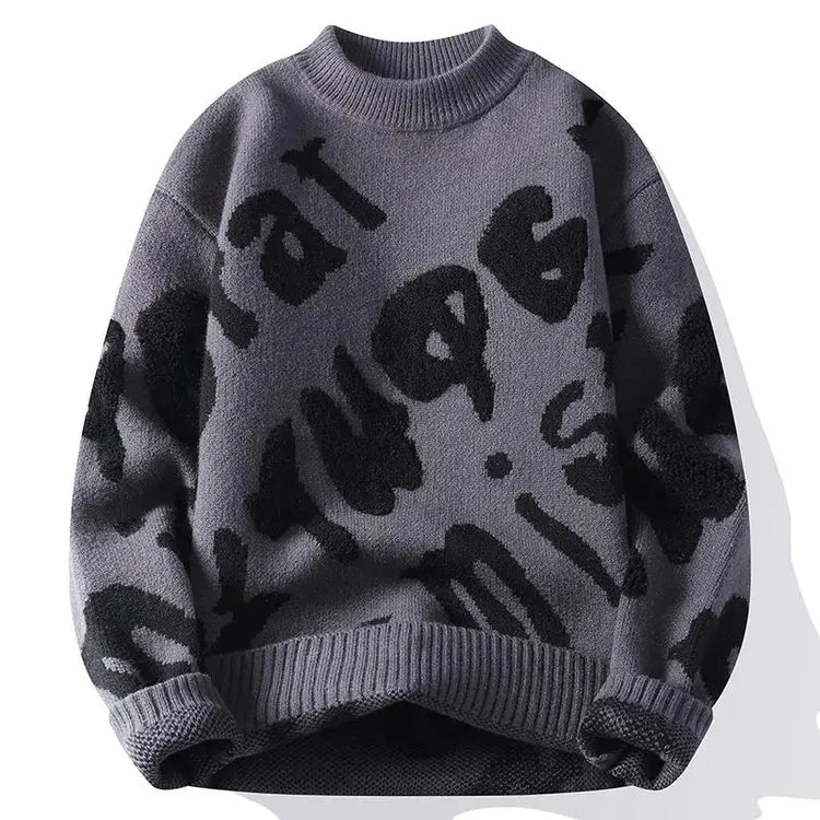 New Trendy Autumn and Winter Jacquard Pattern Pullover Sweater Casual Round Neck Color-Blocking Knit Men's Pullover