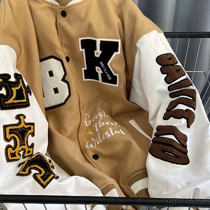American Retro Baseball Jacket Unisex Loose Street Style Spring Autumn Couple Outerwear Windproof Long Sleeve Youth Fashion