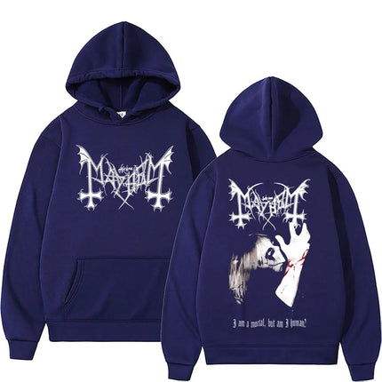 Death Black Metal Mayhem Print Hoodie Men Women Vintage Casual Hooded Tracksuit Male Fashion Gothic Rock Oversized Streetwear PlatiNum