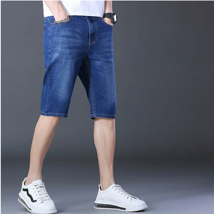 2026 Pantaloncini Casual da Uomo in Denim Cotone Elastico Dritti di Alta Qualità al Ginocchio Jeans Classici Vintage Moda Blu