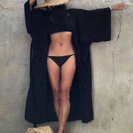 Solid Beach Cover Up Women Self Belted Wrap Kimono Dress Costume da bagno 2025 New Robe Summer Beachwear Fornitura in fabbrica platinumshop