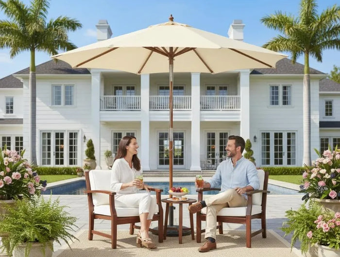 Ombrellone da Patio Grande 3M, Telo in Poliestere Impermeabile e Resistente all'Usura, Parasole Regolabile in Altezza per Giardino, Caffè, Spiaggia