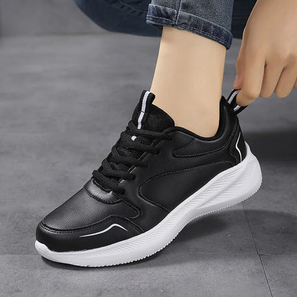 PU Leather Women's Running Shoes Lightweight Casual Sports Shoes Waterproof Outdoor Training Sneakers for Jogging Tennis PlatiNum