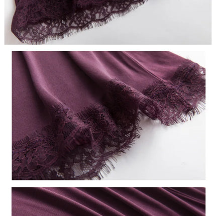 Abbigliamento primavera/autunno da donna 23% seta di gelso naturale allentato scollo a V pizzo slip camicia da notte tinta unita sexy abito base lavorato a maglia