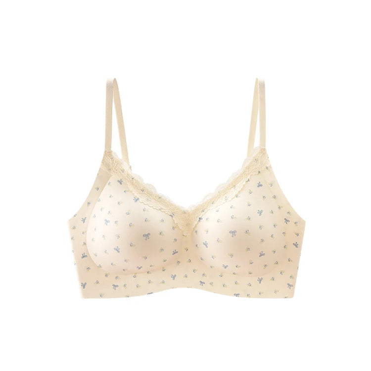FallSweet French Floral Wireless Push Up Bra for Women Sweet Lace Bralette with Small Breasts Anti-sagging Brassiere Lingerie