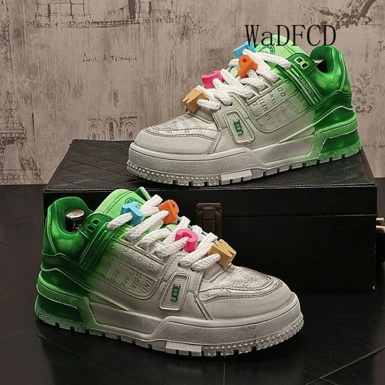 Sneakers Casual Mens Designer Bling Punk Board Shoes Fashion Split Leather Breathable Height Increased Flat Platform Sport Shoes