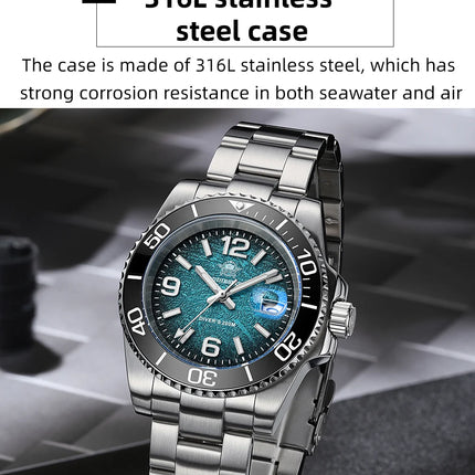 ADDIESDIVE 41mm Men's Diving Watch AD2513 200m Waterproof 316L Stainless Steel Quartz Wrist Watch Calendar BGW9 Super Luminous