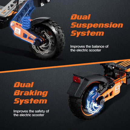 Monopattino Elettrico T2 Max 1000W, Batteria 48V 20.8Ah, Autonomia 55km, Pieghevole, Pneumatici All-Terrain da 10 Pollici, Freni a Disco
