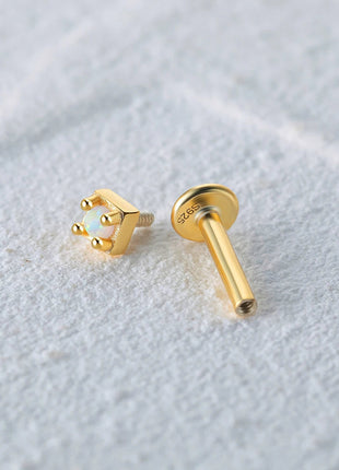 CANNER 1PC 925 Sterling Silver Exquisite Crown Opal Piercing Earring for Women Ear Studs Cartilage Earring Body Jewelry Gift PlatiNum