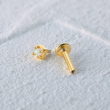 CANNER 1PC 925 Sterling Silver Exquisite Crown Opal Piercing Earring for Women Ear Studs Cartilage Earring Body Jewelry Gift PlatiNum