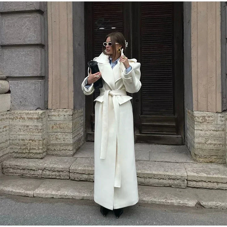 Fashion Solid Women's Wool Coat Lapel Double Breasted Button Long Sleeves Loose Coat Chic 2026 Autumn Winter New Street Wear