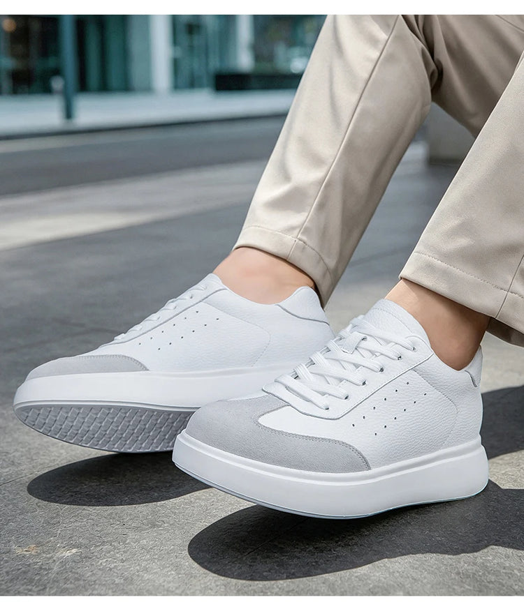 7CM Invisible Height Elevator Shoes for Men Breathable Comfort Leather Casual Sneakers Thick Platform Sole Lace Up Lift Sports