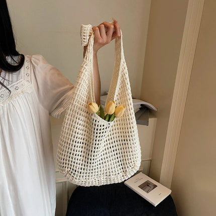 Crochet Crossbody Bag Hollow Beach Leisure Handbag Solid Color Summer Holiday Woven Shoulder Bag