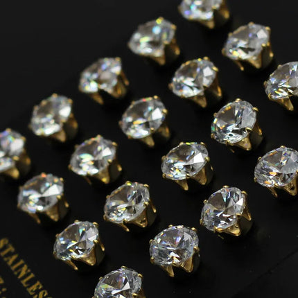 LUXUSTEEL 10 paia/set 3-10mm Orecchini in cristallo bianco trasparente per donna uomo Acciaio inossidabile Zircone CZ Piercing all'orecchio all'ingrosso platinumshop