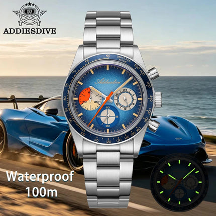 ADDIESDIVE 37mm Men's Luxury Watch 100m Water Resistance K1 Bubble Mirror Glass C3 Luminous Men's Stainless Steel Quartz Watch