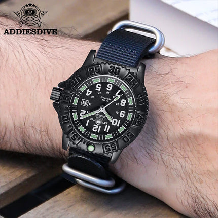 ADDIESDIVE Luxury Men Watch Luminous Dial 50m Water Resistance Date Display Outdoor Casual Men's Quartz Men Watch Nylon Strap