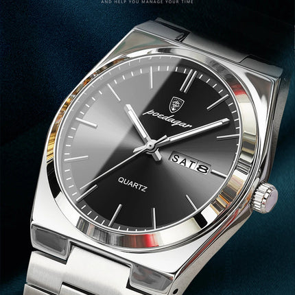 POEDAGAR Orologio da polso al quarzo da uomo di lusso Impermeabile luminoso Data Settimana Orologio da uomo Orologi da uomo d'affari in acciaio inossidabile platinumshop