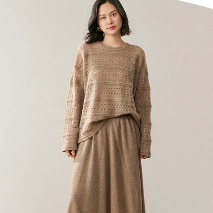 Women's 100% Pure Cashmere Knit Skirt New Elastic Waist Big Swing Skirts Fashion High-End Thick Umbrella Skirt Cashmere Dress PlatiNum