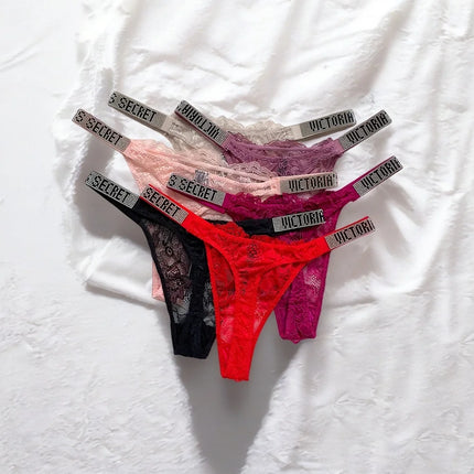 Satin Letter Rhinestone G-String Women Underwear Sexy Lace Lingerie Low Waist Seamless Panties Panties