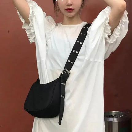 Women Armpit Bag New Nylon Bucket Fashion Solid Zipper SOFT Shoulder Bag Purses and Handbags Luxury Designer Black Tote Bag PlatiNum