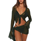 R7UF Costume da bagno da donna a maniche lunghe in rete trasparente 2 pezzi Copricostume da spiaggia Abito con fasciatura con platinumshop