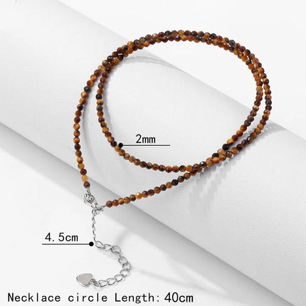 Mini Stone Beaded Necklace 2mm Faceted Natural Agat Quartzs Necklaces Female Fashion Party Choker for Women Girls Jewelry Gift PlatiNum