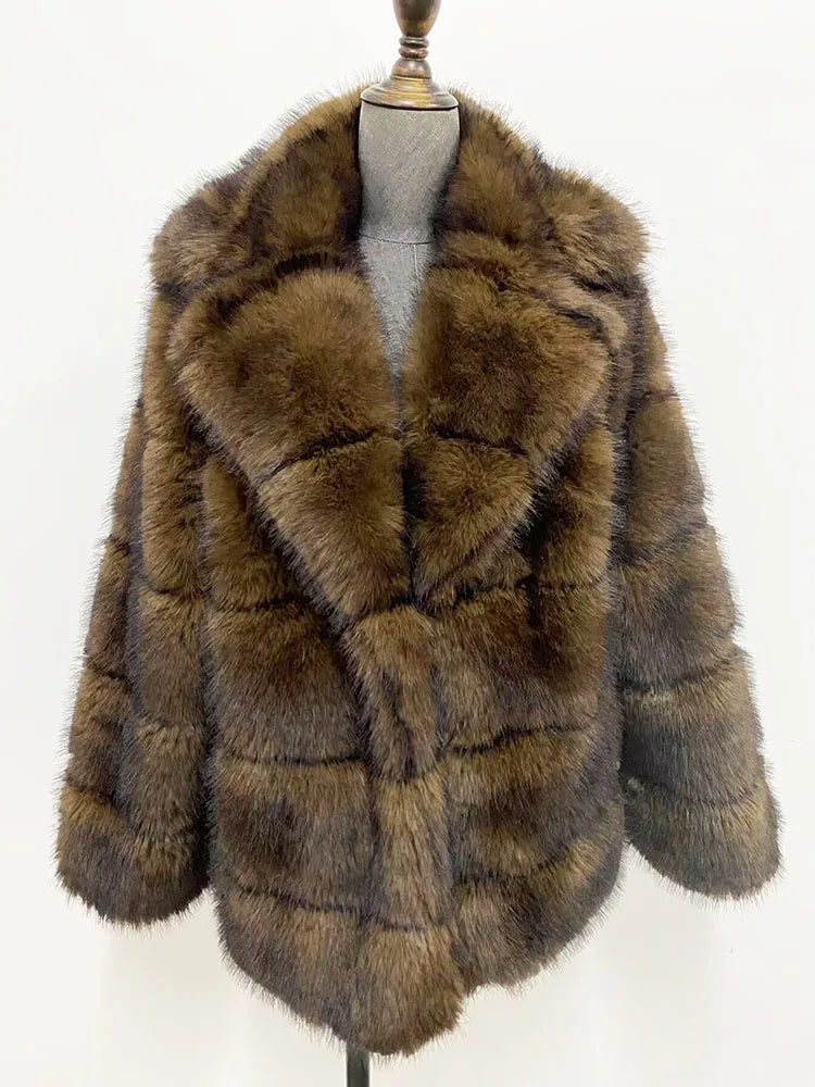 ZADORIN Luxury Designer Faux Mink Coat Woman Lapel Furry Brown Faux Fur Coat Woman Clothes Winter Chic Elegant Fluffy Fur Jacket