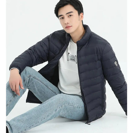 90 White Duck Down Men's Light and Warm Down Jacket with a Stand-Up Collar, Fashionable and Versatile Autumn and Winter Coat