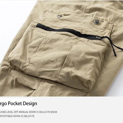 Men Zipper Flap Cargo Jogger Pants Elastic Drawstring Waist Cuffed Hem Wear Resistant Tactical Outdoor Trousers539