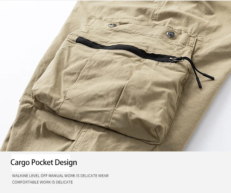 Men Zipper Flap Cargo Jogger Pants Elastic Drawstring Waist Cuffed Hem Wear Resistant Tactical Outdoor Trousers539