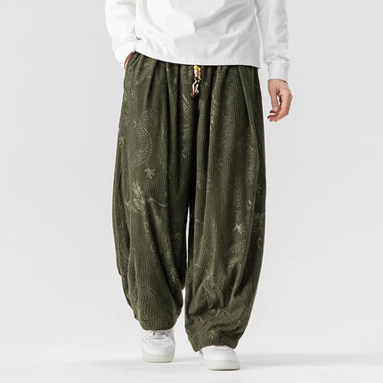 Pantaloni a gamba larga in velluto a coste da uomo in stile giapponese pantaloni larghi casual da uomo spessi e caldi pantaloni a lanterna Hip Hop streetwear taglie forti 5XL