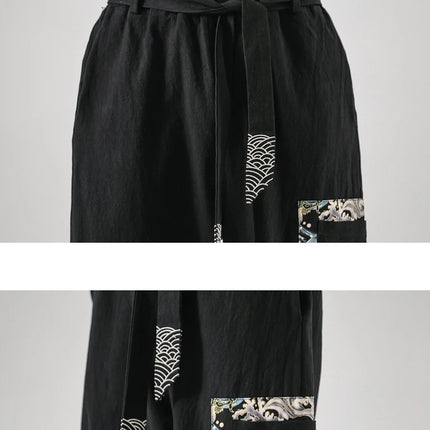 Pantaloni da uomo Costume da samurai giapponese Ukiyo-e Cintura con stampa Pantaloni stile harem da uomo in cotone e lino Pantaloni casual Harajuku da uomo Taglie forti 5XL