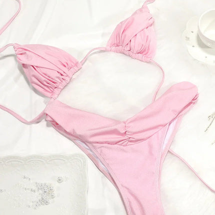 Costume da bagno bikini con pieghe sexy Micro bikini solido Costume da bagno donna Triangolo femminile Costume da bagno da spiaggia platinumshop